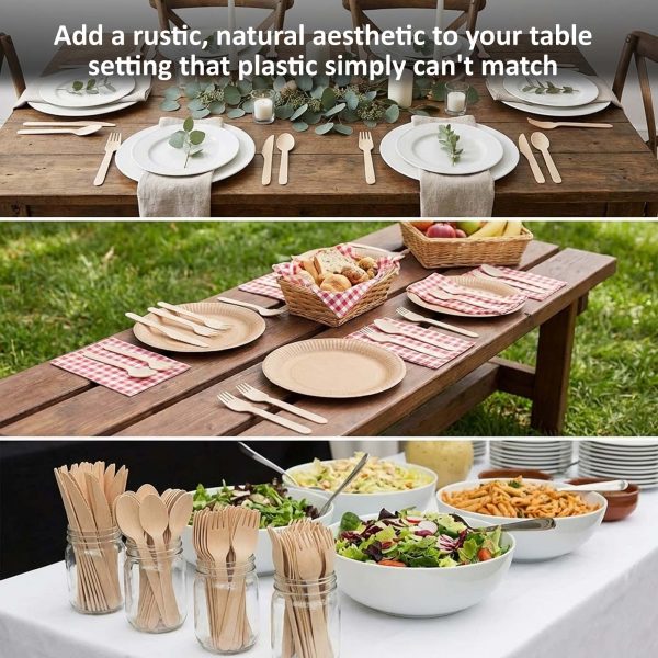 360-Piece Wooden Cutlery Set - Disposable Utensils 120 Forks, Spoons, Knives