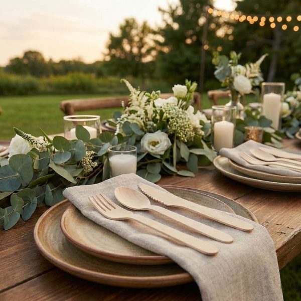 360-Piece Wooden Cutlery Set - Disposable Utensils 120 Forks, Spoons, Knives