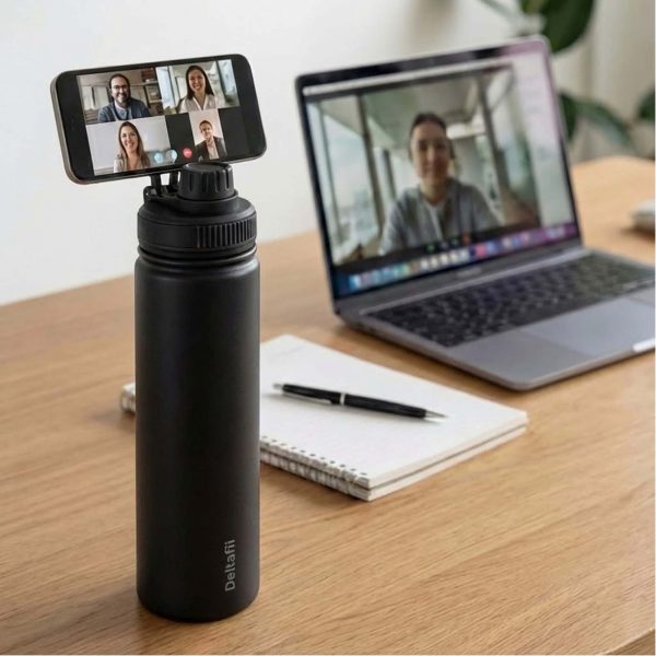 Deltafit 700ml Magnetic Water Bottle with Phone Holder – MagSafe Compatible Tripod (Black)