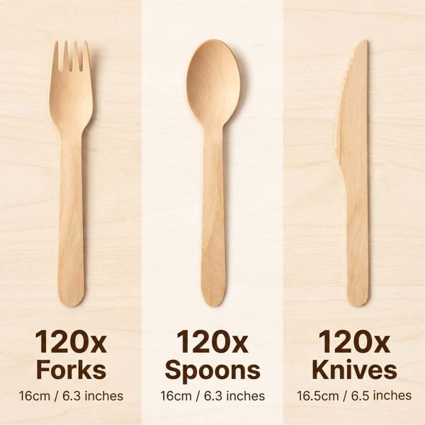 360-Piece Wooden Cutlery Set - Disposable Utensils 120 Forks, Spoons, Knives
