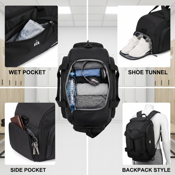 Deltafit Convertible Gym Bag & Backpack – Water Resistant Duffle with Shoe Compartment